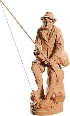 Angler oder Fischer, geschnitzte Figur aus Holz