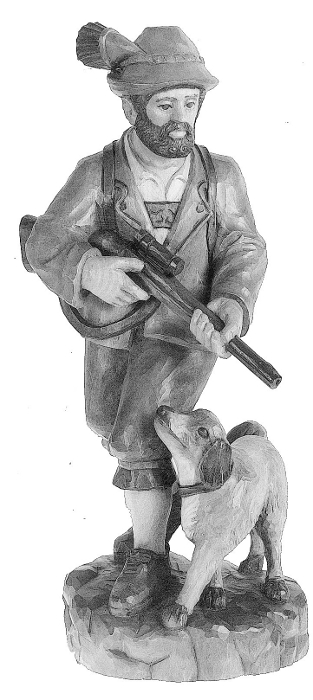 Jäger mit Hund, Rohling zum Schnitzen,36 cm