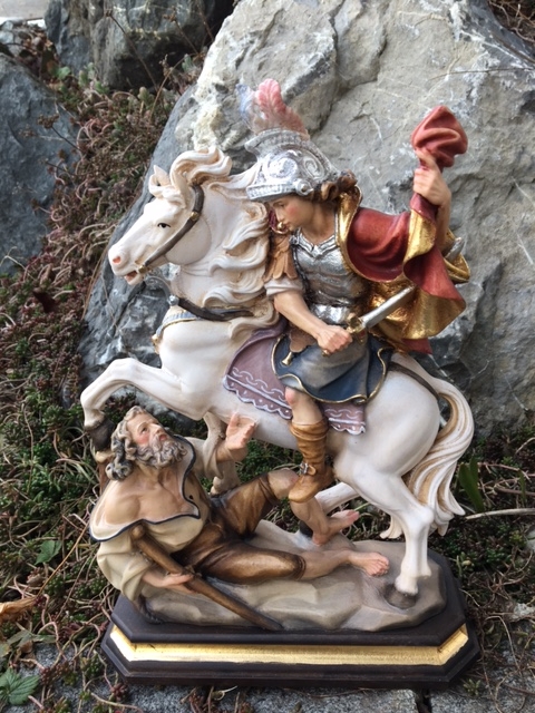 Hl. Martin mit Pferd und Bettler, geschnitzte Figur